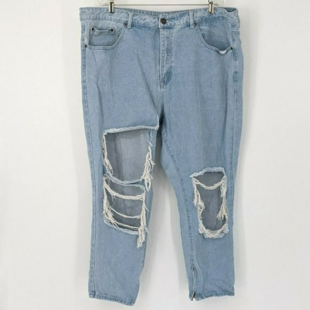 Liquor N Poker Curve 18 Light Wash Blue Distressed Jeans 100% Cotton Plus Size - Picture 4 of 13
